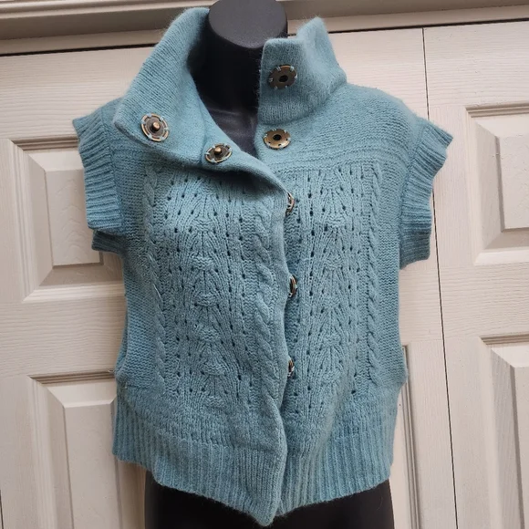 Women's Teal Button Up Woolen Angora Sweater w/ Pockets By Free People sz. Small - Picture 6 of 16